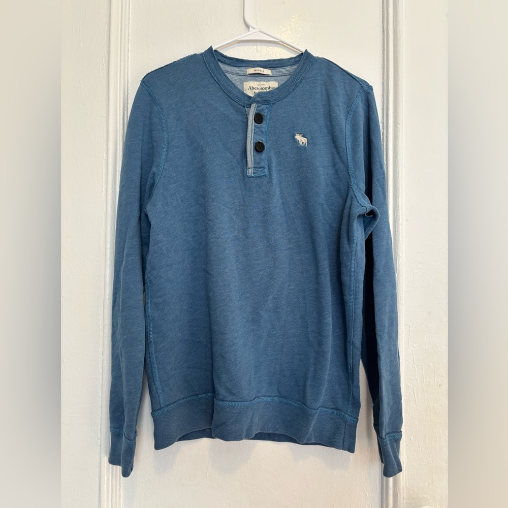 Abercrombie & Fitch Icon Long Sleeve Henley Blue Mens - Size XL